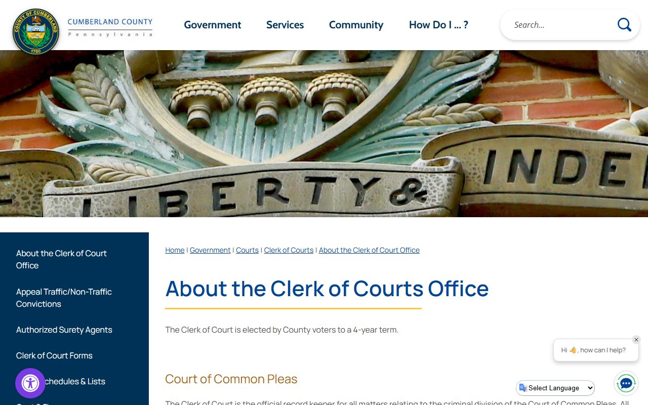 About the Cumberland County Clerk of Courts criminal records office