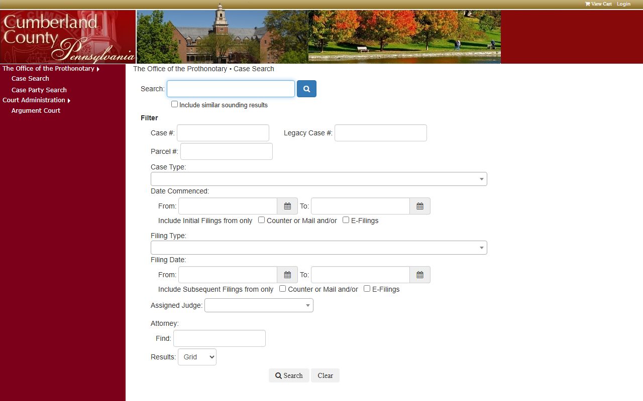 Cumberland County OnBase Web Viewer for Prothonotary civil records