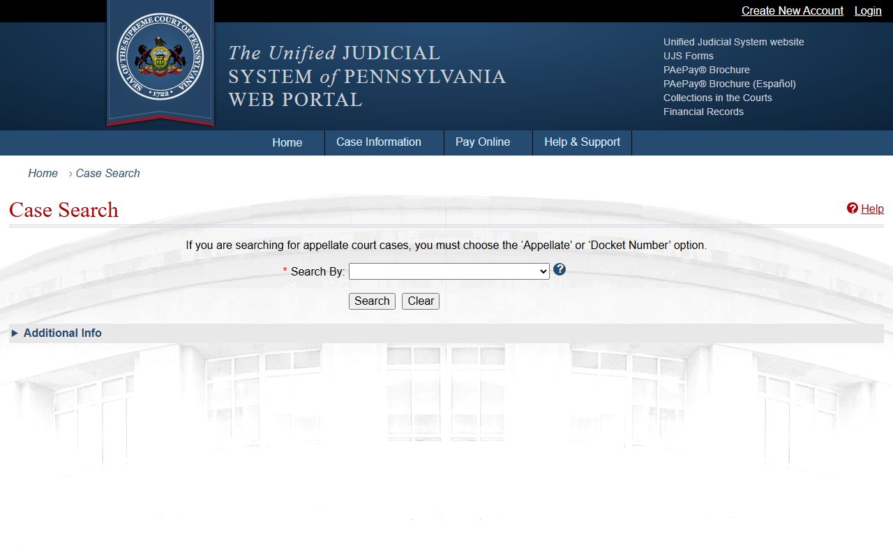 Pennsylvania UJS Case Search for Cumberland County court records