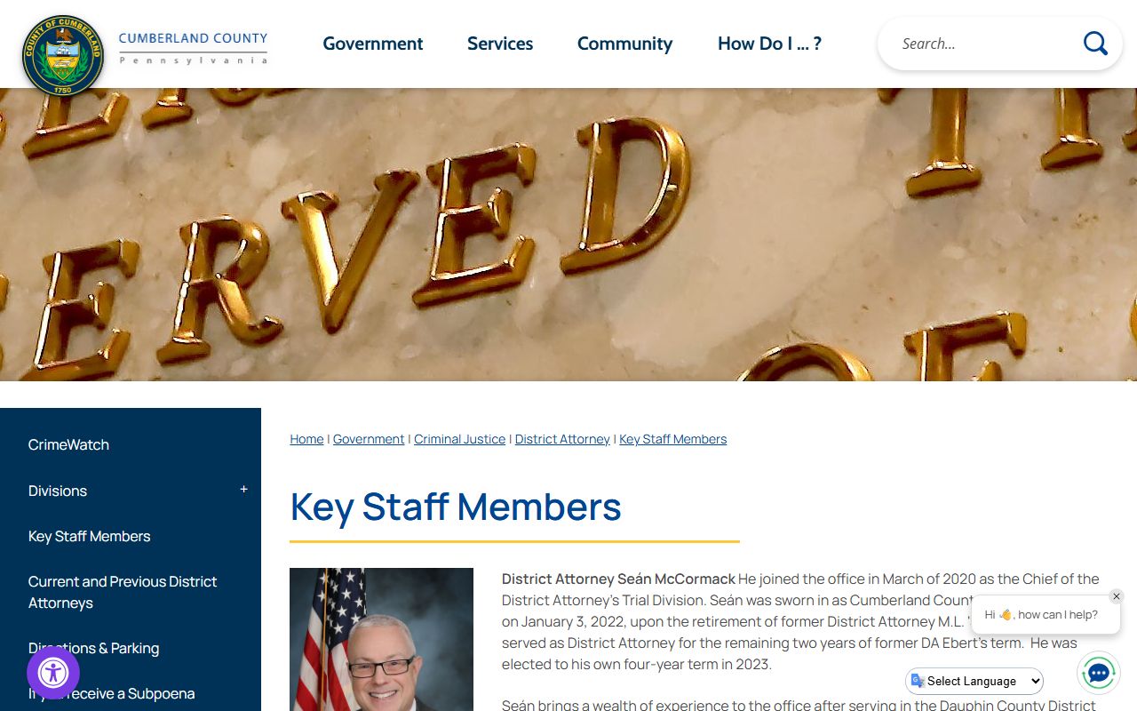 Cumberland County District Attorney key staff for criminal prosecution