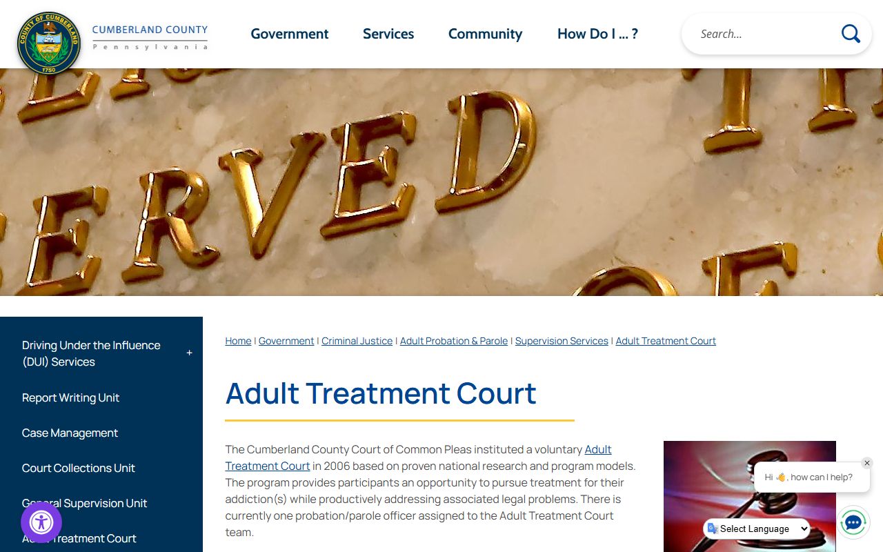 Cumberland County Adult Treatment Court history page
