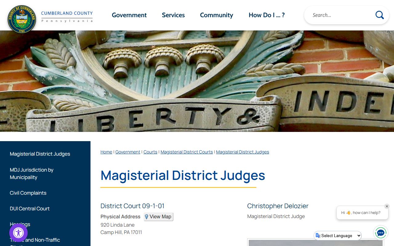 Cumberland County Magisterial District Judges office list
