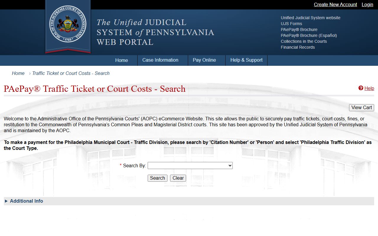 PAePay portal for Cumberland County district court citations and costs