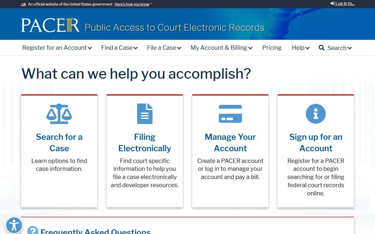PACER federal docket access for Cumberland County cases