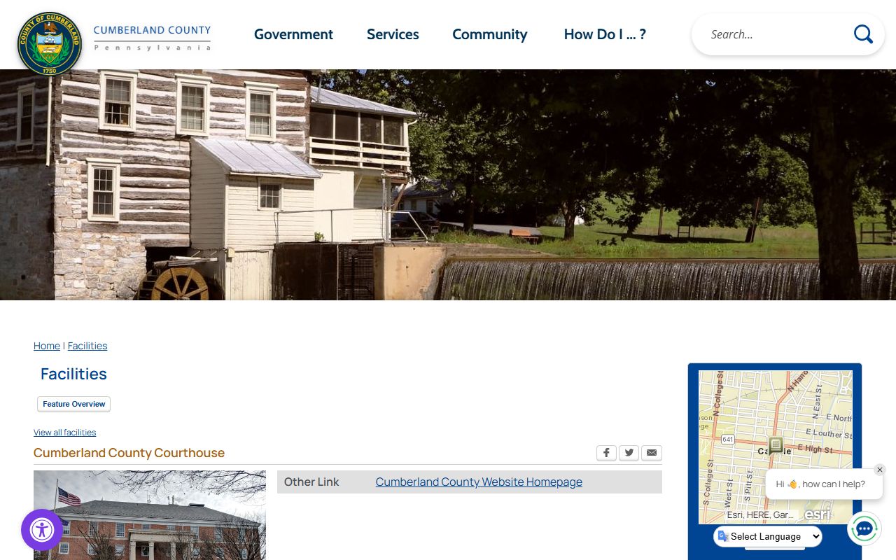 Cumberland County Courthouse facility page for court records in Carlisle