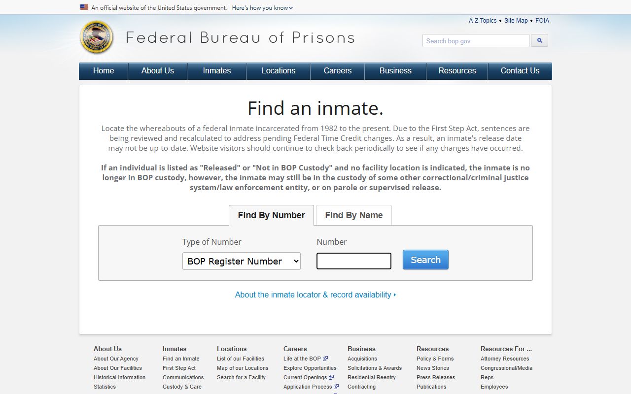 Federal Bureau of Prisons locator beyond Cumberland County population