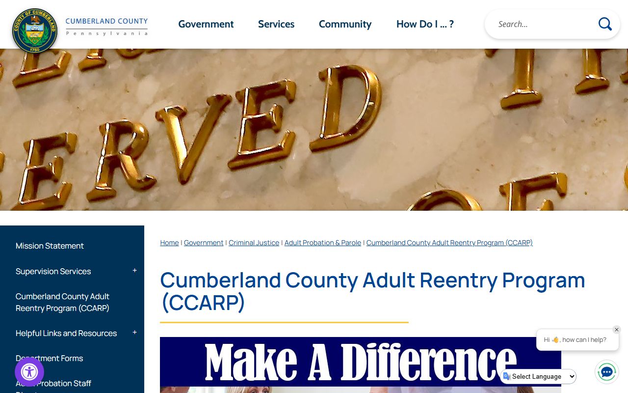 Cumberland County Adult ReEntry Program for inmates leaving custody