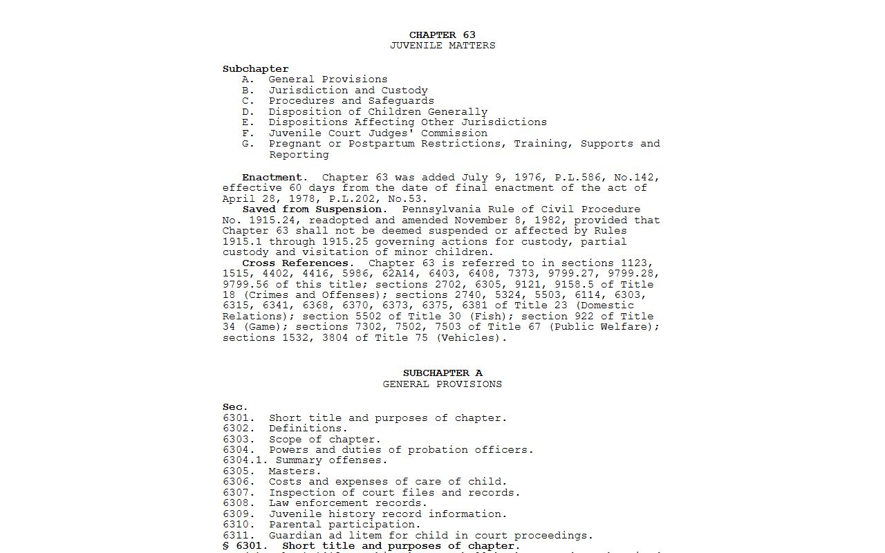 Pennsylvania Juvenile Act statute affecting Cumberland County family records