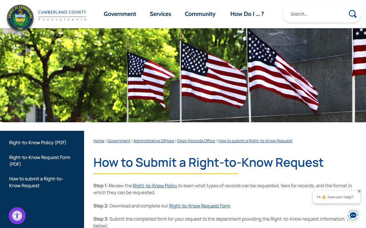 Cumberland County Right-to-Know request instructions for public records