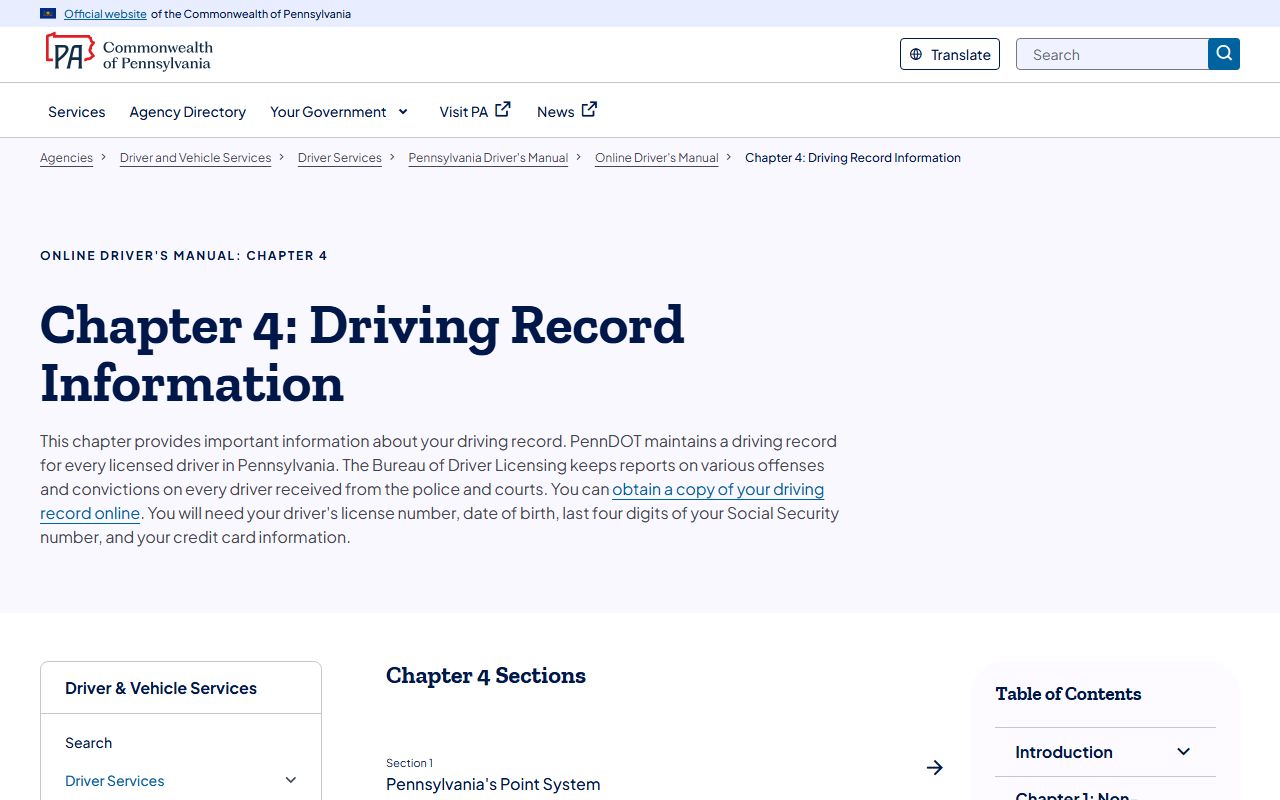 PennDOT driving record information for Cumberland County drivers