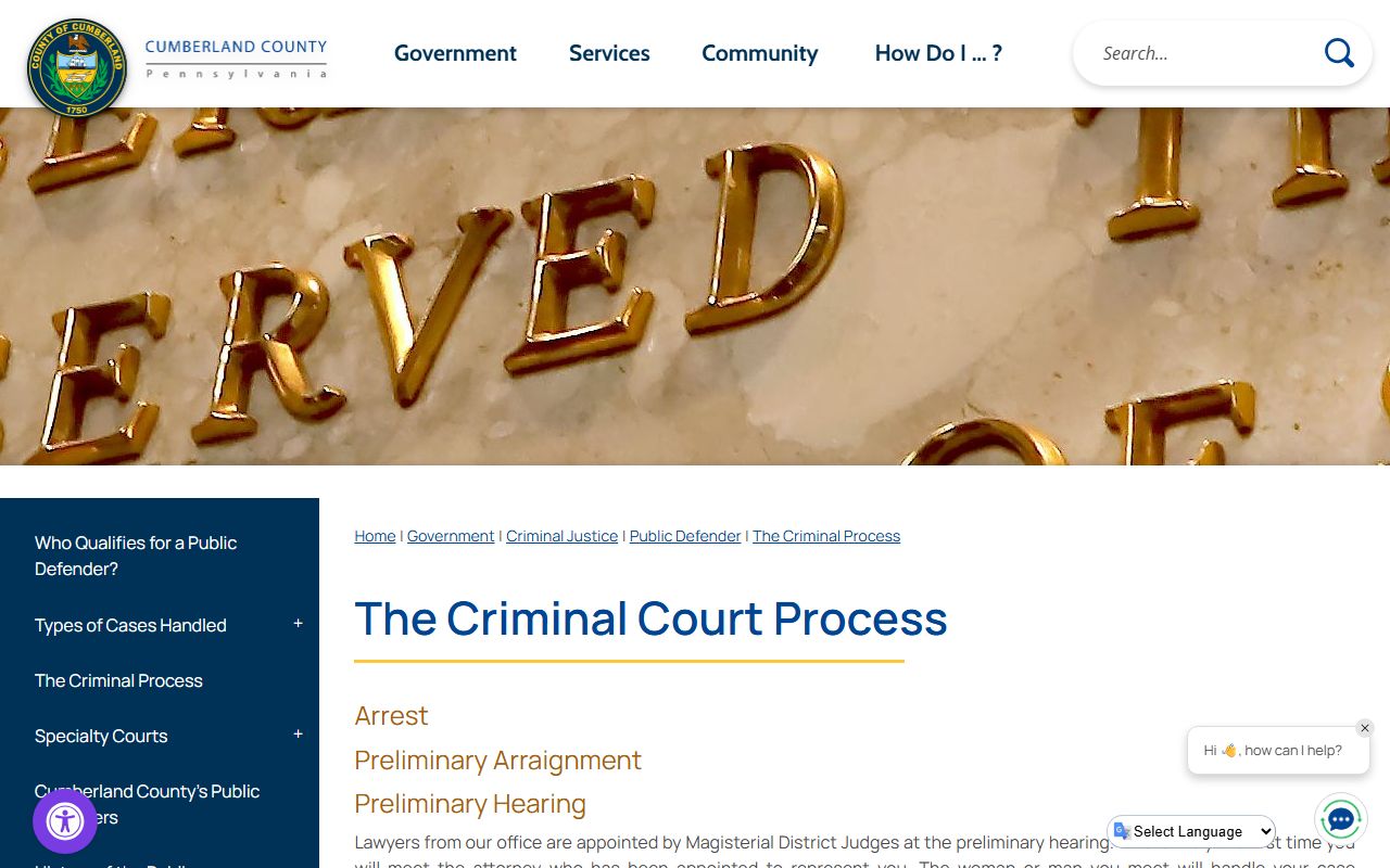 Cumberland County criminal process page relevant to contesting a ticket