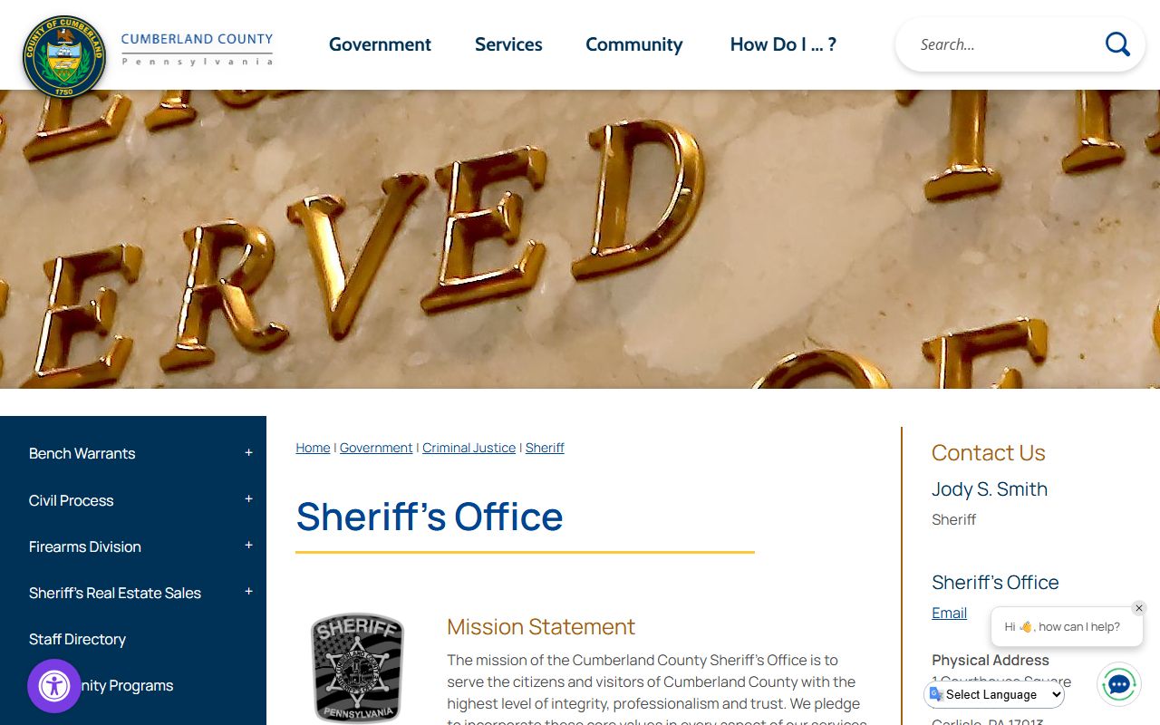 Cumberland County Sheriff's Office page for warrant records