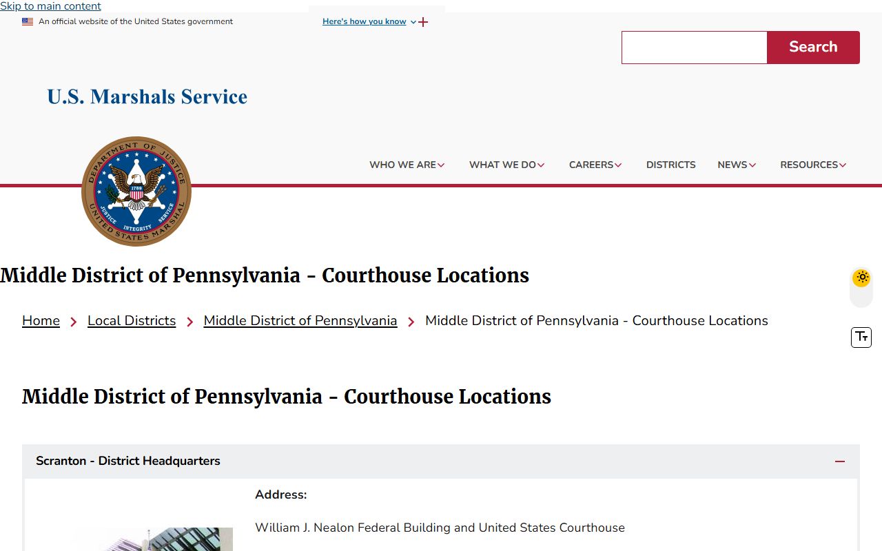 U.S. Marshals Middle District of Pennsylvania for federal Cumberland County warrants